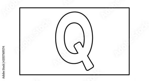 Black and White Letter Q Outline on White Background