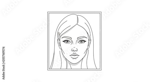 Black and White Line Art Portrait of a Young Woman's Face