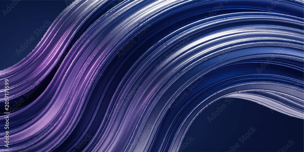 Fototapeta premium Abstract flowing waves of metallic colors in blue, purple, and silver create a dynamic and futuristic background, suggesting movement and sophistication.