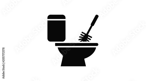 Foto Toilet And Brush Silhouette On White Background