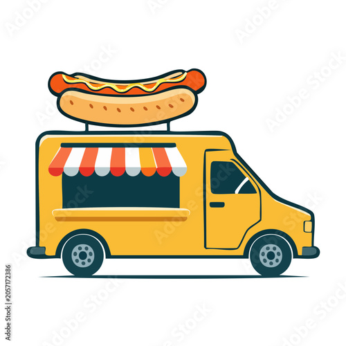 Flat design food truck with hamburger and fries