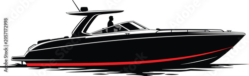 Canvastavla Modern motorboat silhouette with sleek streamlined design, black hull, red strip
