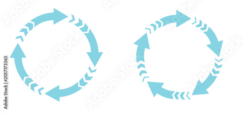 Teal circular arrows on white background for recycling or process flow