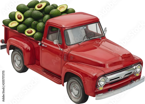 Avocados loaded in a red truck illustration