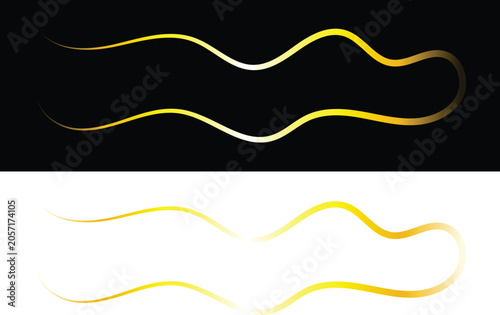 Schilderij op canvas Yellow glowing sinuous light trail on dark background Vector, illustration