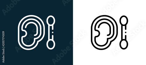 Fotografia Two-color cotton swab outline icon pair in black and white, editable stroke vect