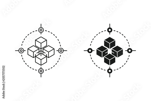 Bild auf Leinwand Geometric cubes in circle with crosshairs, isometric vector illustration