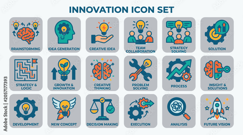 Obraz premium Innovation icons on gray squares.