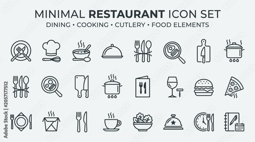 Fototapeta premium Minimal restaurant icon set collection.