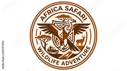 Canvastavla African safari badge featuring a vulture bird and shield.