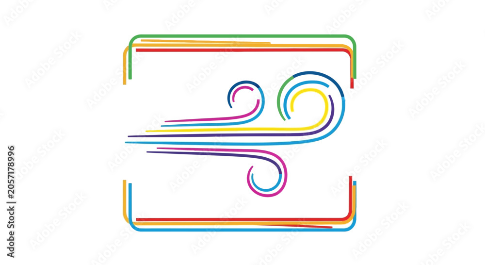 Fototapeta premium Colorful Abstract Wind Swirls Inside Rectangle Frame, Dynamic Motion, Energy Flow