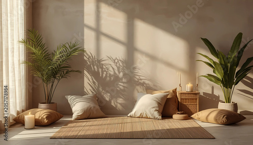 Cozy living room with pillows plants and natural light