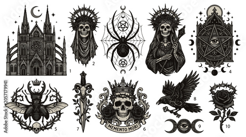 Gothic Occult Symbols and Figures Collection Illustration