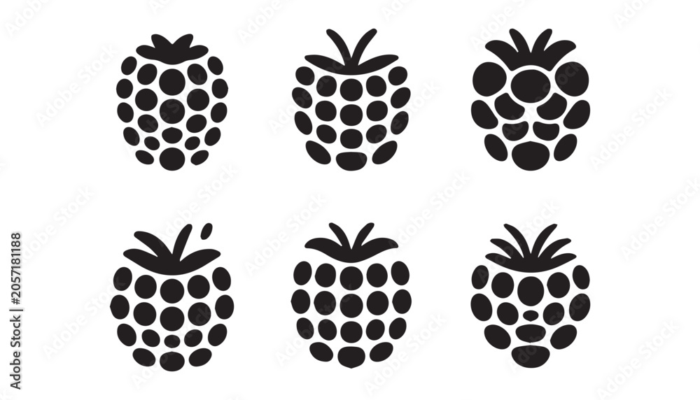 Fototapeta premium black and white silhouette set of Blackberry very high quality vector illustration.