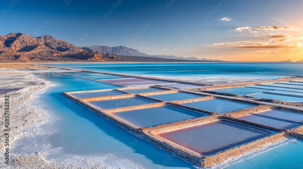 Fototapeta premium Vast Landscape of Lithium Brine Extraction with Vibrant Color Reflection