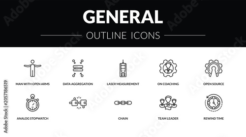Картината върху платно outline general icons set - man with open arms, data aggregation, analog stopwatch, rewind time