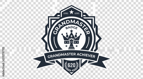 Tableau sur toile Black and white grandmaster achiever badge with crown.
