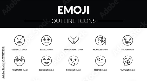 Obraz na plátně outline emoji icons set - desperate emoji, scared emoji, hypnotized yawning edit