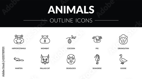 Bild auf Leinwand outline animals icons set - hippopotamus, wombat, marten, goose