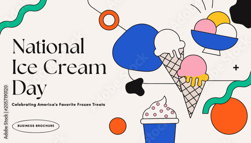 National Ice Cream Day, colorful illustration, frozen treats, dessert icons, vector graphics
