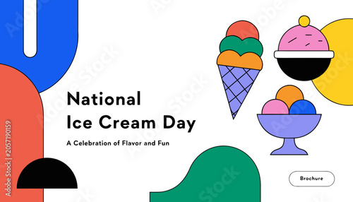 National Ice Cream Day, colorful ice cream icons, sweet treats, dessert graphics, celebration elements