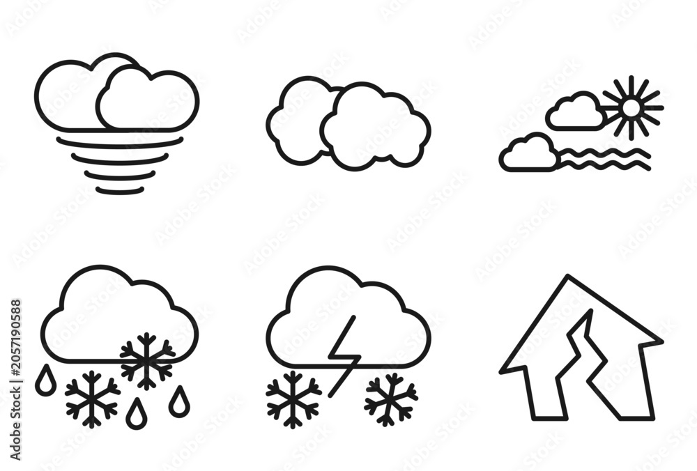 Obraz premium outline weather icons set - typhoon, altostratus, calm, earthquake. editable vector for web and mobile ui
