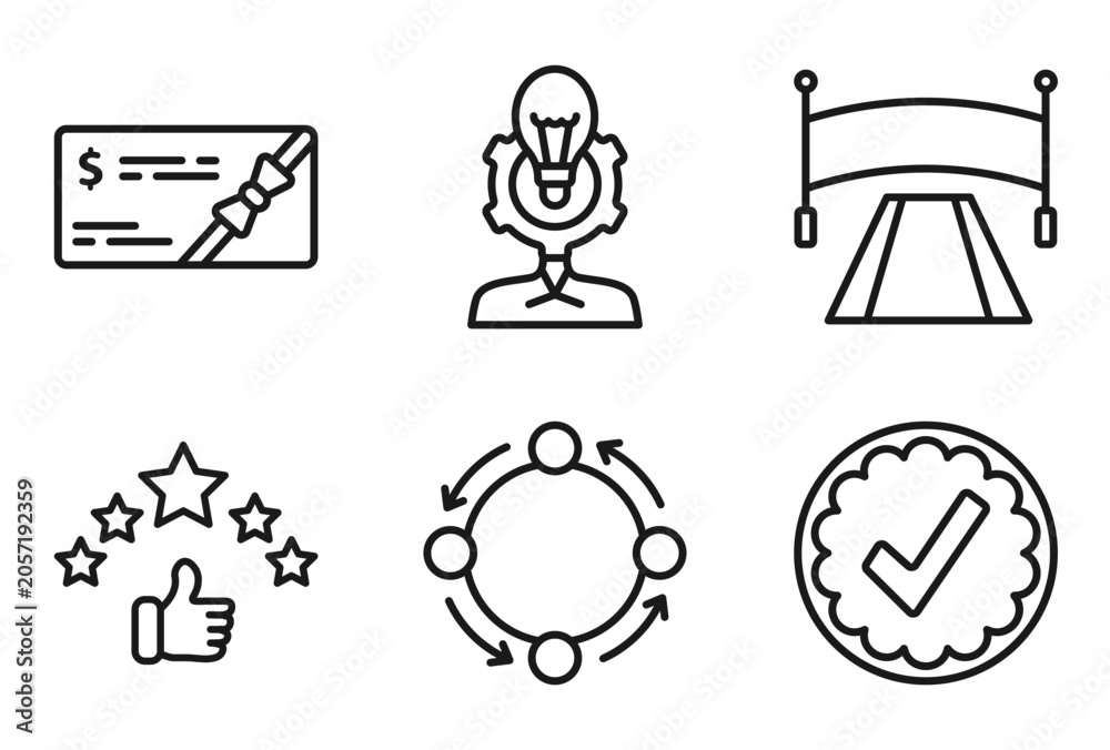 Fototapeta premium outline startup stategy and icons set - gift voucher, user experience, finish line, valid. editable vector for web and mobile ui