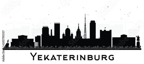 Bild auf Leinwand Yekaterinburg Russia city skyline silhouette with black buildings isolated on white