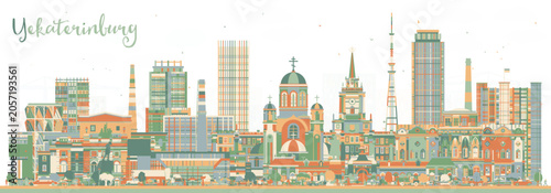 Foto Yekaterinburg Russia city skyline with color buildings