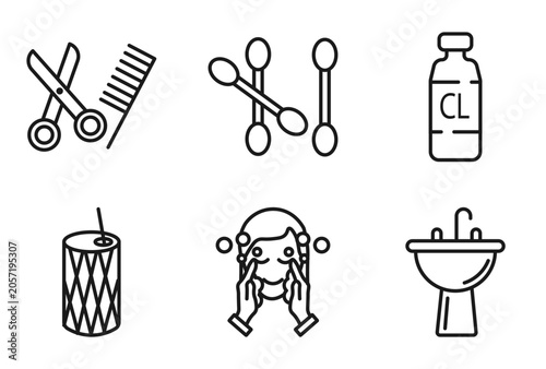 Billede på lærred outline hygiene icons set - grooming, cotton swab, chlorine, washbowl
