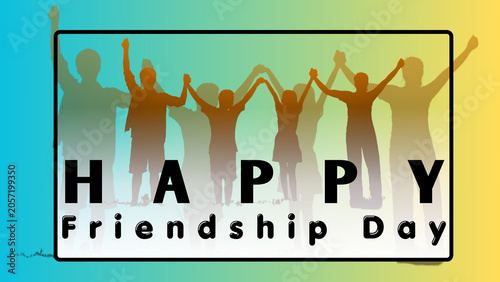 Silhouettes of friends celebrating Happy Friendship Day on colorful gradient background banner illustration