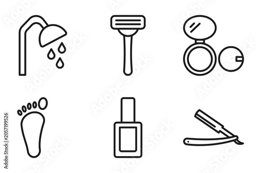 Quadro su tela outline beauty icons set - shower place, shaving, , straight razor