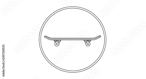 Skateboard Icon in Circle, Minimalist Line Art, Vector Graphic, Sport and Hobby Symbol