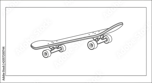 Skateboard Outline Drawing, Vector Illustration of a Skateboard on White Background
