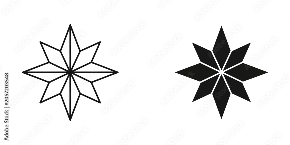 Obraz premium Eight pointed star geometric shape icon with geometry abstract symmetrical starburst minimalist