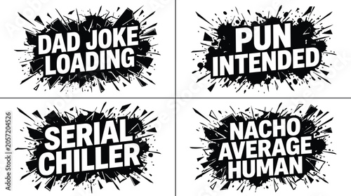 Obraz na płótnie Set of four comic style speech bubbles with black ink splatter effects and white