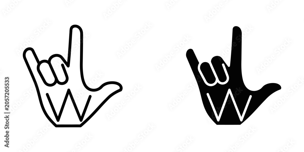 Fototapeta premium Hand gesture sign with letter w icon set alphabet language communication interactive expression