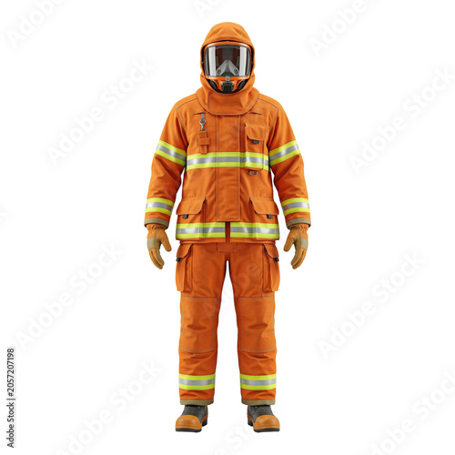 Orange Professional Protective Hazmat Suit with Full Face Mask and Reflective Safety Stripes for Industrial Work Hazards