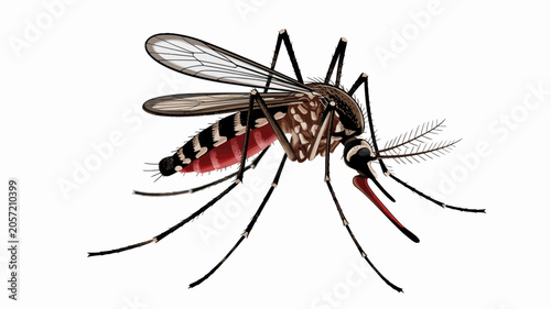 Tiger Mosquito Macro Close Up Detailed Insect Vector Illustration Isolated