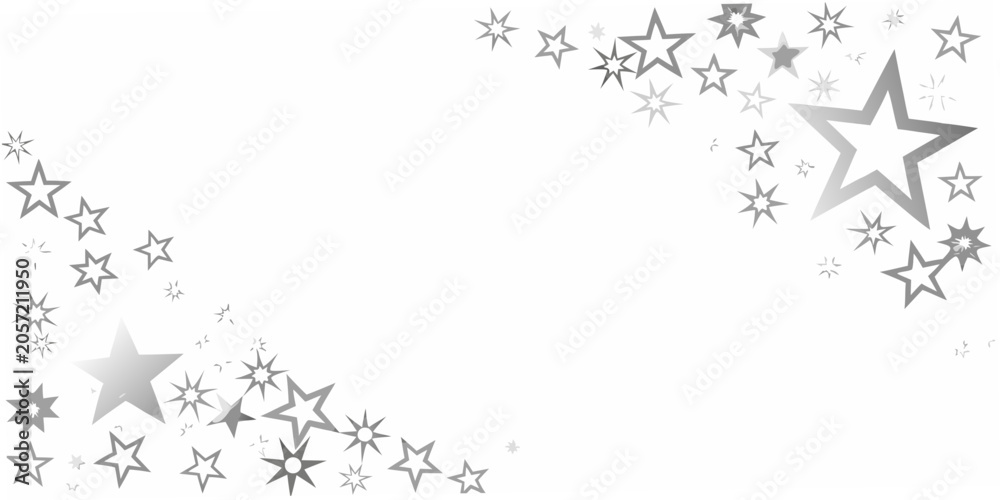 Obraz premium Silver stars pattern on a white background decorative celestial arrangement