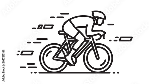 Cyclist Riding a Bicycle with Motion Lines, Black and White Line Art Featuring Speed, Sport, Athlete with Helmet and Racing Elements for Exercise