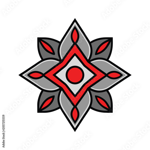 abstract floral ornament symmetrical design with red and gray accents on a white background high quality professional detailed modern elegant stylish