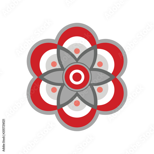 Stylized symmetrical flower design with red and gray tones isolated silhouette high quality professional detailed modern
