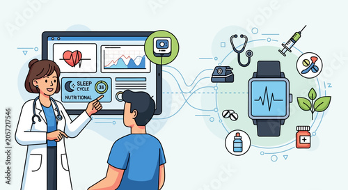 Doctor consulting patient on digital health data from smartwatch