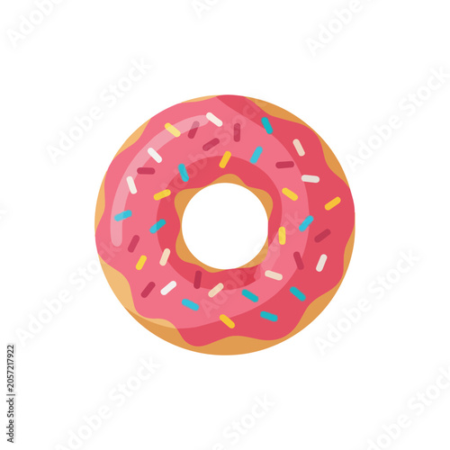 Sweet Glazed Pink Donut with Multi Colored Sprinkles Top View