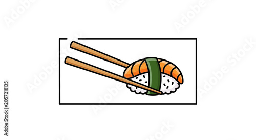 Salmon Nigiri Sushi with Chopsticks - Delicious Japanese Food Illustration