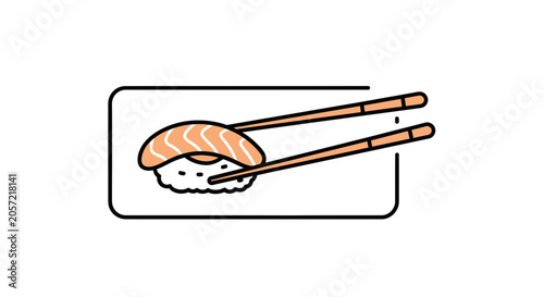 Salmon Nigiri Sushi with Chopsticks on White Plate