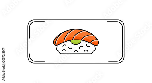 Salmon Nigiri Sushi with Wasabi on White Background, Japanese Food Icon