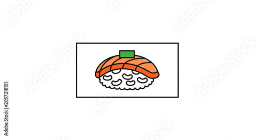 Salmon Nigiri Sushi with Green Garnish on White Rice, Japanese Cuisine Icon