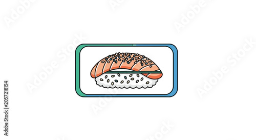 Salmon Nigiri Sushi with Sesame Seeds on White Rice, Japanese Cuisine